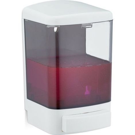 Distributeur de savon mural, 1000 ml, rechargeable, Poussoir pour salle de bain & cuisine, blanc-noir