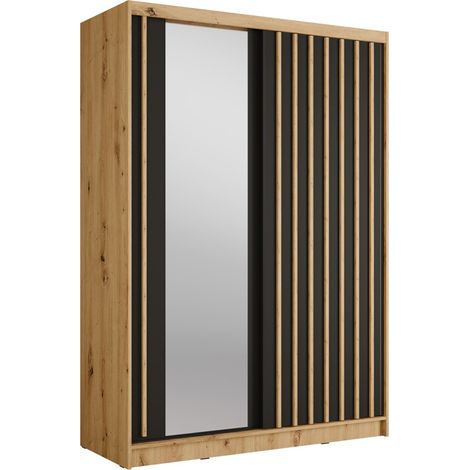 Schrank KAZU mit 2 Schiebetüren und Spiegel in Eichen- und Graphitgrau 155 cm