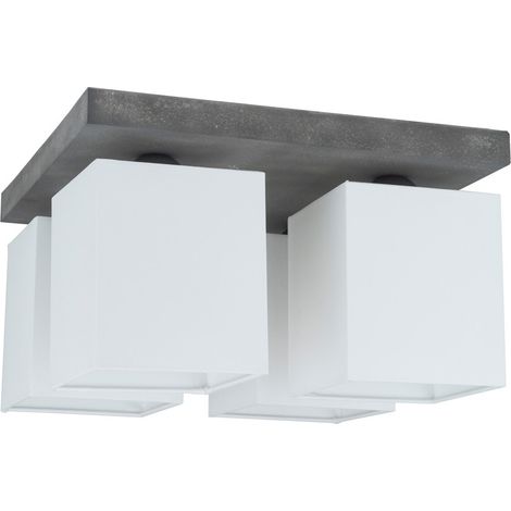Plafonnier en Béton Gris Abat jours Blanc Cubique Plaque carrée 4 Tête GREAT (1/3)