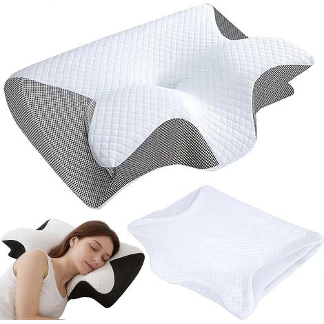 Oreiller cervical orthopédique Hospitality 2026, housse incluse, mousse à mémoire de forme ergonomique, soutien latéral dorsal abdominal gris (1/5)