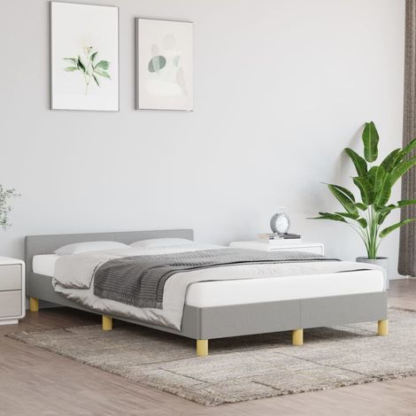 Lit adulte pour 2 personnes avec tête de lit, Structure de lit, Assemblage Facile, Gris clair 120x200 cm Tissu OIB9268E (1/5)