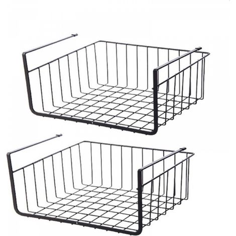 Ineasicer 2Pcs Organisateur Panier Suspendu, Panier Etagère Suspendu sous Etagère Panier de Rangement pour Placards de Cuisine, Armoires, étagères, Meubles Bas (Noir) (1/5)