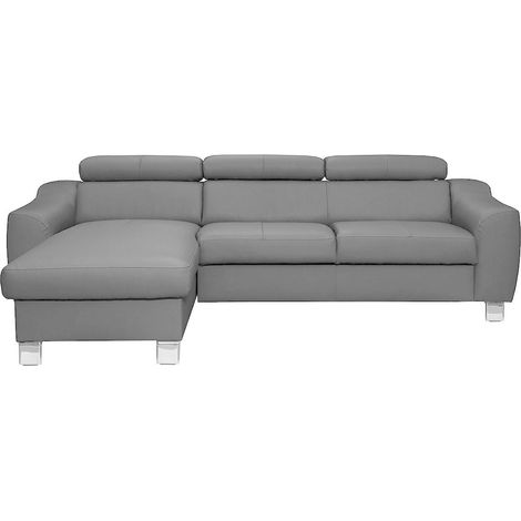 Canapé d'angle en cuir italien de luxe 5 places ASTRA, gris clair, angle gauche (1/5)