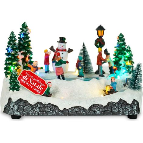 Village de Noël animé avec Patineurs en Mouvement, lumières LED Chaudes et Musique de Noël, décoration Peinte à la Main pour Maison, Table ou Cadeau Festif Unique (1/5)