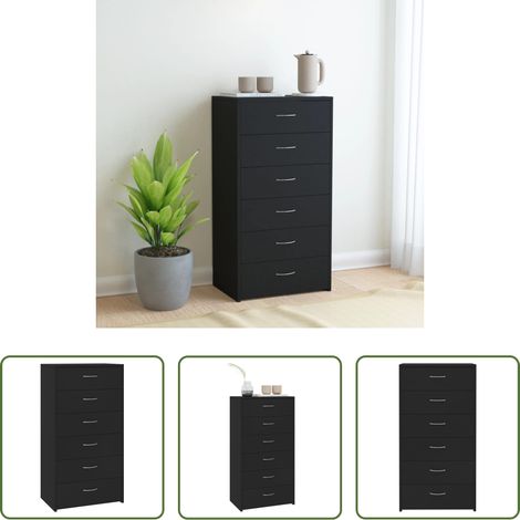 vidaXL Buffet de bureau - Buffet avec 6 tiroirs Noir 50x34x96 cm Bois d'ingénierie (1/5)