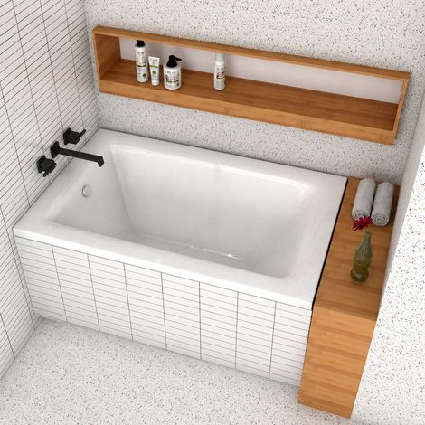 ECOLAM® Badewanne Rechteck 100x70 cm Talia kleine Wanne Design Acryl weiß + Ablaufgarnitur Automatik Füße Silikon Set Acrylwanne