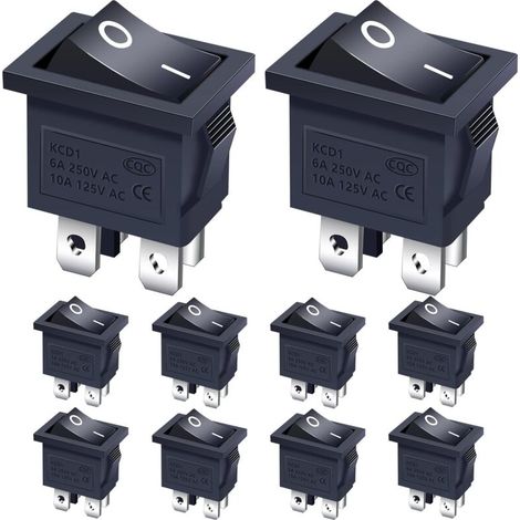 10pcs 2 Position ON/OFF DPST 4 Pin Rocker Switch 6A 250VAC for Car Truck Boat Home Appliances KCD1-4-201-BK (1/5)