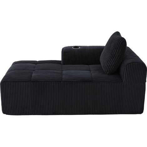 Sofa compact en velours côtelé avec poches latérales et porte-gobelet, 158x93x61 cm, support 200 kg, couleur naturelle (1/5)