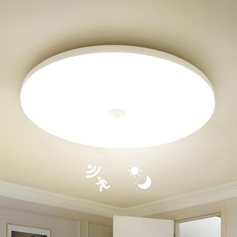 Plafonnier LED Détecteur Mouvement - 18W - IP56 Étanche - 4000K Blanc Naturel - Intérieur Extérieur Humide - Rond 29,5CM (1/5)