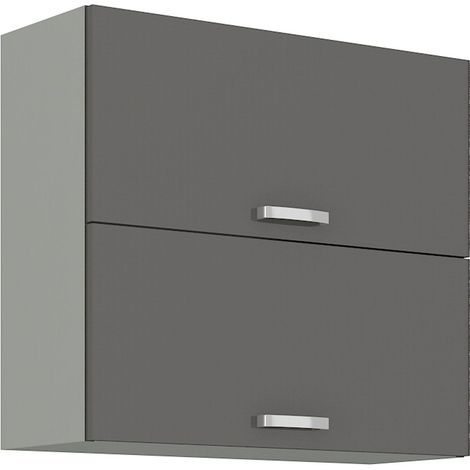 Küchen Hängeschrank 80 Hochglanz Grau Küchenzeile Küchenblock Küche Grey Bianca (1/5)