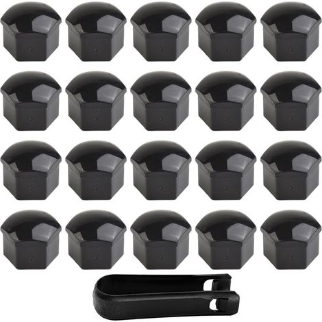 Sollbry 20Pcs Capuchon D'Écrou De Roue 17Mm Capuchons D'Écrou De Boulon De Roue, Cache-Écrous De Pneu Hexagonaux avec Ensemble D'Outils De Démontage pour Voitures (Noir) (1/5)