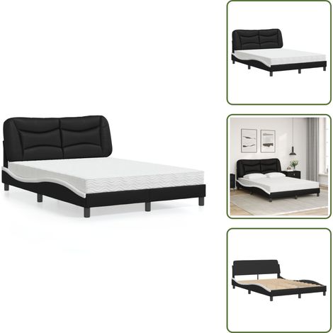 Letto con testiera - vidaXL Letto con Materasso Hvar Nero e Bianco 120x200 cm in Similpelle - Letto in compensato