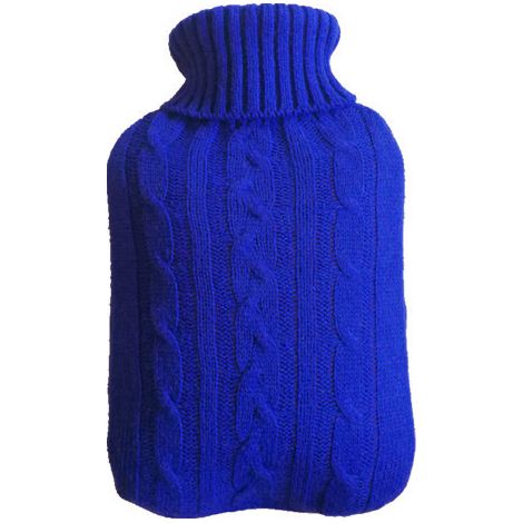 Bouillotte avec housse – Housse en tricot doux de qualité supérieure – Grande bouillotte de 2 l, bleu marine (1/4)