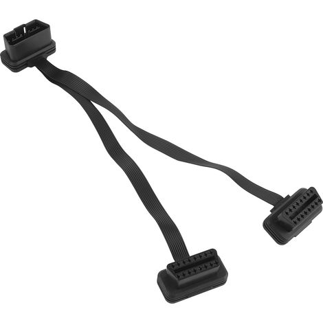 Câble d'extension OBD 16 broches, connecteur adaptateur répartiteur en Y mâle droit vers double femelle droite, câble plat coudé OBD2, 0,3 mètre. (1/5)