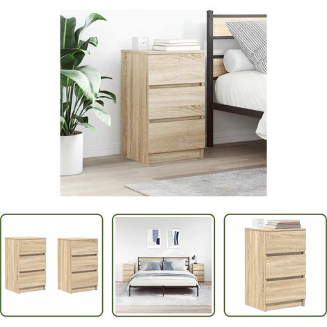 vidaXL Mesillas de noche con 3 cajones 2 uds roble Sonoma 39x35x65 cm (1/5)