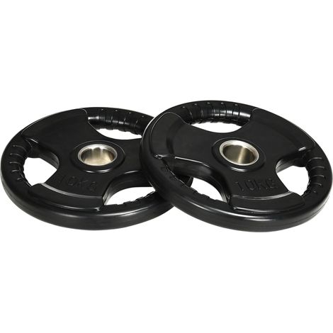 Lot de 2 Plaques de Poids Tri-Grip 10 kg avec Revêtement en Caoutchouc, Trou 5 cm, pour Haltères Olympiques (1/5)