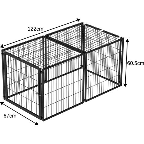 Cage modulaire pour chien 120 x 60 x 60 cm, flexible avec couvercle de sécurité, porte réglable, acier inoxydable, doublure PVC, noire