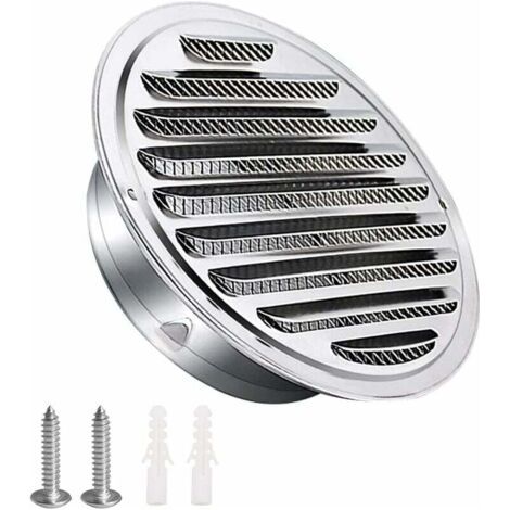 Grille de ventilation en acier inoxydable 100 mm avec vis et chevilles Protection contre les intempéries Lattes avec moustiquaire et boucle Grille de sortie d'air ronde Vis et bride Grille (1/5)