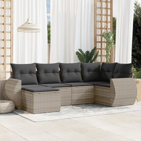 vidaXL 6-tlg. Garten-Sofagarnitur mit Kissen Hellgrau Poly Rattan (1/3)