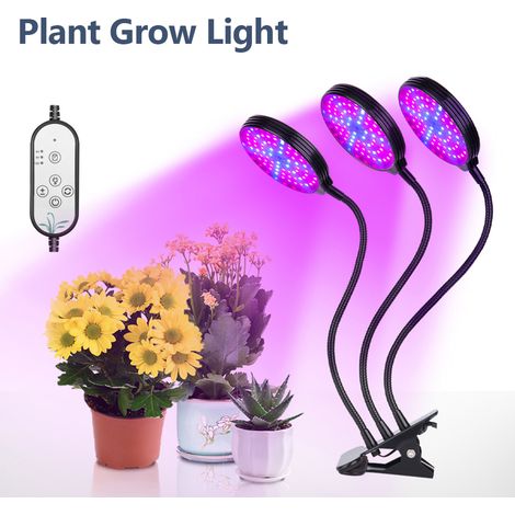 Lampe horticole LED USB spectre rouge bleu réglable pince bureau plante intérieure 5 niveaux luminosité minuterie 4/8/12h noir 30W 1 lampe (1/3)