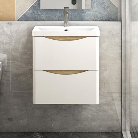 Badmöbel Set 50 cm Unterschrank Geräuschlos Eiche Weiß Unterschrank mit Waschtisch (1/5)