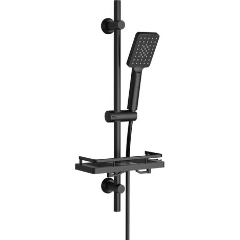 Colonne de Douche en Acier inoxydable avec Douchette à Main 3 Jets, Ensemble Barre de douche et Support de Pommeau de Douche et Tuyau pour Salle de Bain, Étagère Douche, 70cm Noir (1/5)
