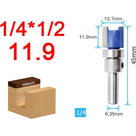 1/4"-Bündigfräser mit Kugellager, Oberfräse für Holzbearbeitung, Feinschnitt, 11,9 mm