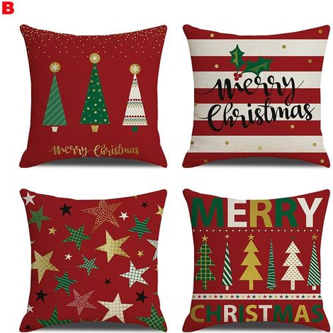 Taie d'oreiller décorative sapin de Noël 45 x 45 cm, rouge, lot de 4, idéale pour la chambre, le canapé, la chambre d'étudiant, etc. (1/5)