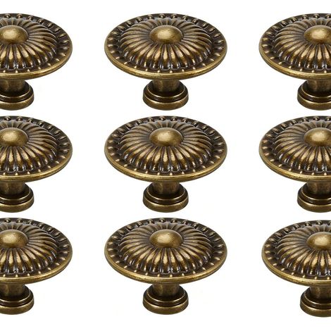 10 poignées de tiroir vintage, de 32 mm de diamètre, à motif floral, convenant aux coiffeuses, armoires et autres meubles. (1/4)