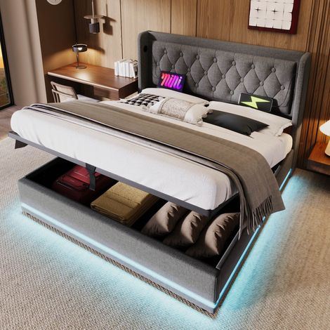 Bett Doppelbett Stauraum 180x200 Baumwolle Grau OKMYHOME (1/5)