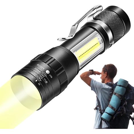 Manolyee Lampe de poche LED, lampe de poche rechargeable - Lampe de LED étanche, de puissante réglable à 3 Modes avec lumière latérale COB pour la randonnée voyage aventure Camping