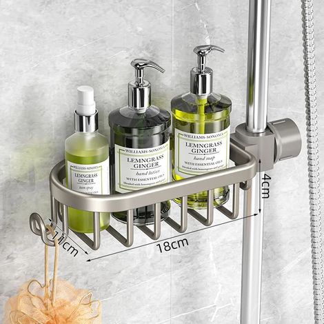 (1-Gris) Étagère de salle de bain sans perçage, en aluminium, à suspendre au mur. (1/5)