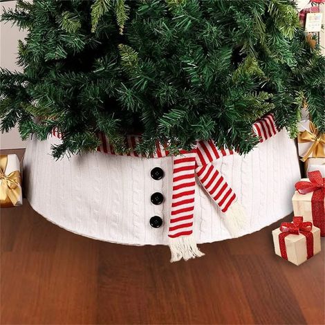 Tapis de sapin de Noël en pull blanc, collier de sapin de 76 cm avec motif écharpe rouge (1/5)