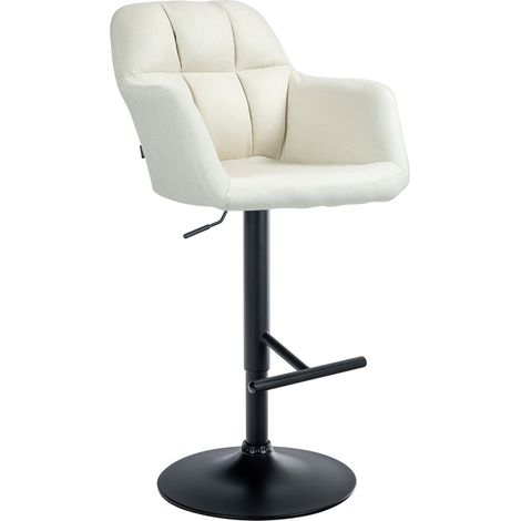 Taburete de bar trona x1 con función de rotación de 360° en tela color crema con costuras decorativas base de metal negro 100005277