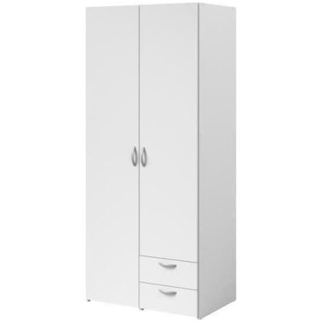 Armoire VARIA - Décor blanc - 2 portes battantes + 2 tiroirs - L 81 cm x H 185 x P 51 cm - PARISOT (1/4)