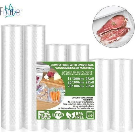 6 Rouleaux Sous Vide Gaufrés pour Machine Mise Sous Vide 15/20/28 cm X 3 mètres Sans BPA Sécurité Sac Rouleau de Film Sous Label (1/4)