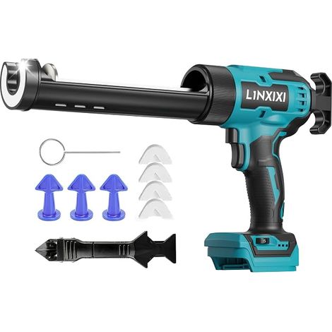 Cartouche sans fil, compatible avec 18V, pistolet à cartouche électrique, pistolet à silicone sans fil avec LED, vitesse réglable, anti-goutte pour l'assemblage et la réparation (sans (1/5)
