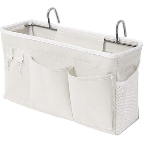 Range-lit suspendu avec crochet métallique, pochette de rangement pour livre, journal, téléphone et écouteurs, blanc (1/4)