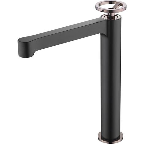 Grifo Lavabo Alto Monomando Serie Olimpo Negro Mate/Oro Rosa IMEX (1/2)