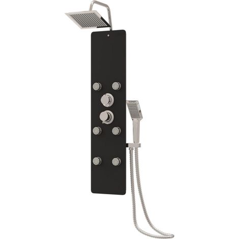 Panneau de douche pomme de douche robinet verre acier inoxydable 130 cm noir
