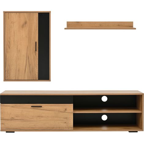 Conjunto mueble TV 3 piezas 140 x 35 x 39 cm madera y negro HOMVRA (1/5)