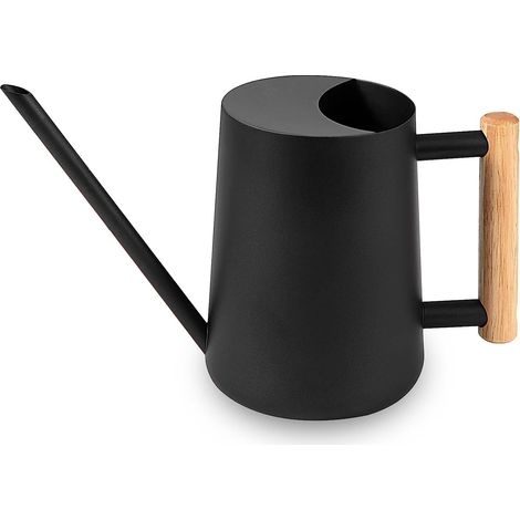 Gießkanne Zimmerpflanzen, 1000ml Metall Edelstahl Gießkanne Kleine Moderne Bewässerung Topf mit langem Auslauf für Zimmerpflanzen Bonsai Outdoor Garten Blume Deko (Schwarz) (1/5)