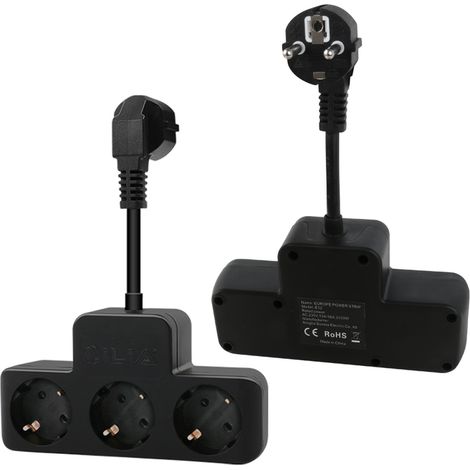 CILIA Multiprise 3 Prises avec Câble Court 5cm  Mini Rallonge Électrique Flexible  Triplette Souple 16A 3500W  Idéal Gros Transformateurs, Ne Bloque Pas les Prises (Noir) (1/5)