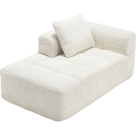 Divano chaise longue in ciniglia beige senza montaggio con cuscino e tasche laterali (1/5)