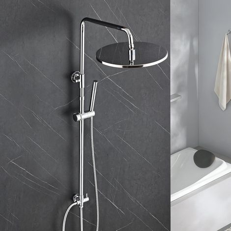 Görbach Regendusche ohne Armatur, Edelstahl Duschsystem Chrom, Höhenverstellbare Duschsäule 74–114 cm, Runde Kopfbrause Ø25 cm (1/5)