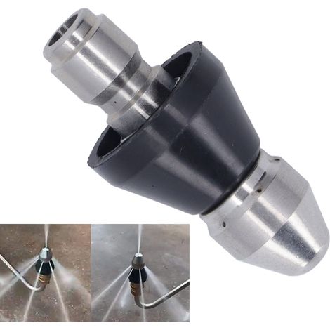 Buse de vidange pour nettoyeur haute pression 5000 PSI, mini buse de vidange compacte et durable, tuyau de vidange haute pression, buse à point central - 1 trou avant, 6 trous arrière (1/5)
