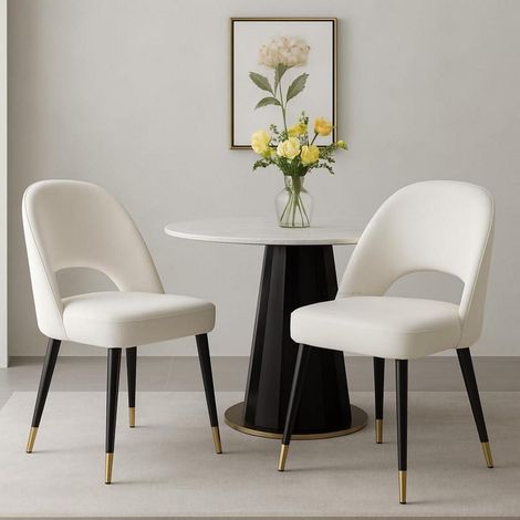 2er Set Esszimmerstühle Samt Beige, modern, mit Metallbeinen (1/5)