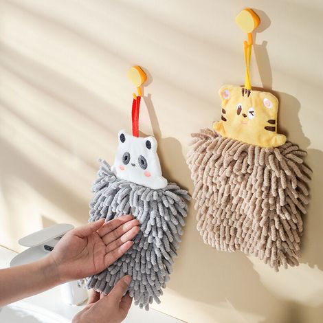 Serviettes Triumph douces et absorbantes, lot de 2, serviettes de cuisine et de salle de bain, douces et suspendues, pour enfants, grises et kaki. (1/5)