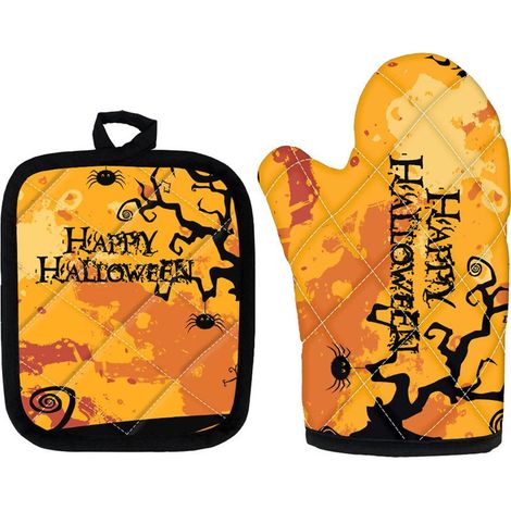 Gants isolants de four pour Halloween, ensemble avec tapis pour micro-ondes (1/5)