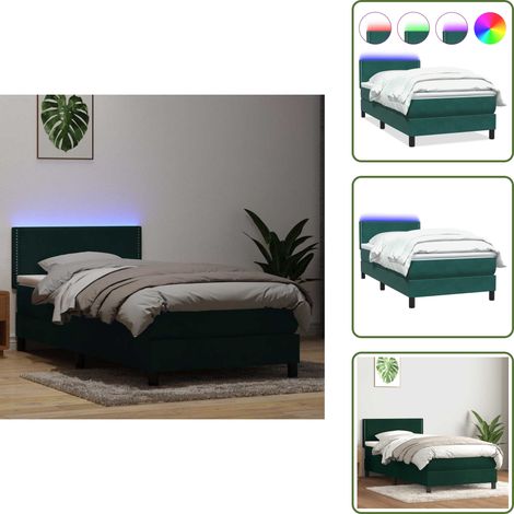 vidaXL Boxspringbett mit Matratze Dunkelgrün 80x220 cm Samt (1/5)